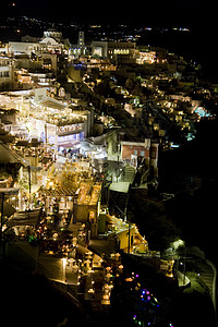 桑托里尼夜深假期天空避暑胜地娱乐景观目的地蓝色火山文化场景背景图片