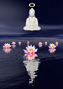 夜间冥想佛教徒荷花雕像菩萨雕塑花瓣院子宗教玫瑰植物高清图片