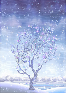 光秃秃的树燃烧的冬季童话树设计图片