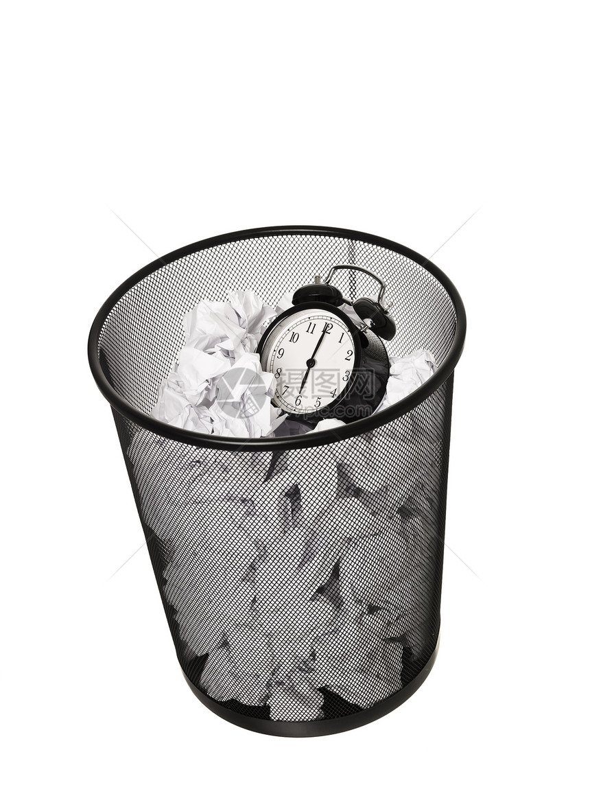 浪费时间影棚环境垃圾垃圾桶俗语商业闹钟废纸时钟测量图片