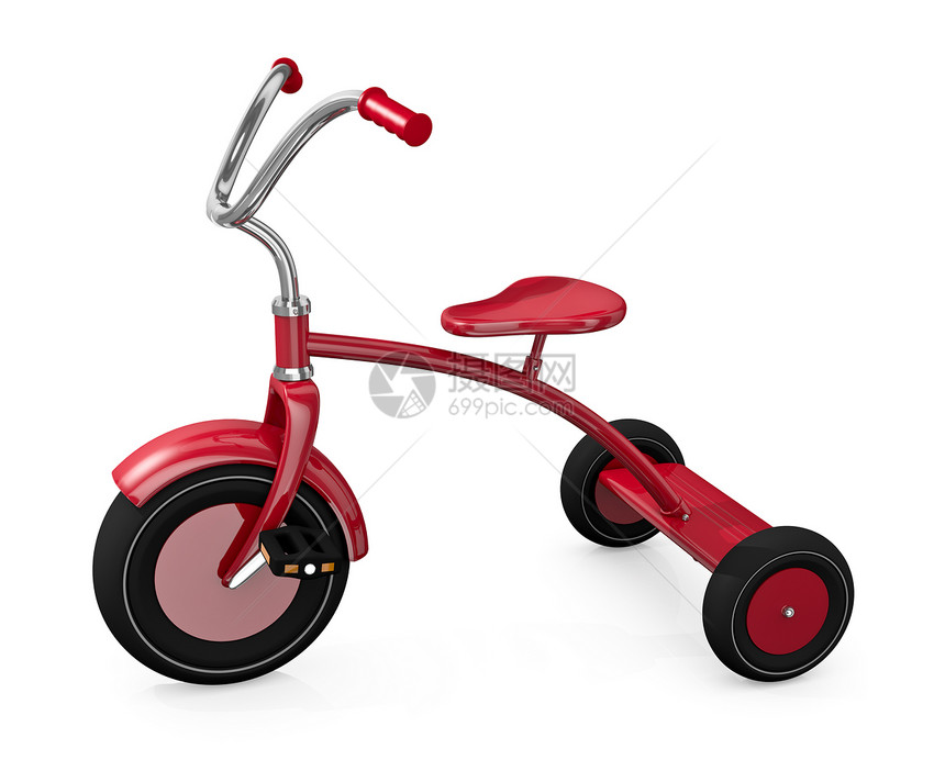 红色三轮车踏板座位自行车车辆青年孩子车轮白色运输童年图片