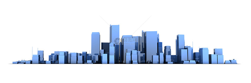 宽城景模型 3D - 闪光蓝色城市白色背景图片