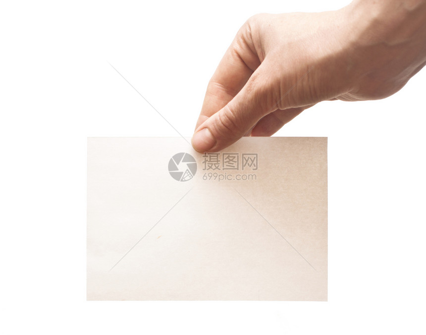 手握白空纸笔记办公室空白商业白色卡片拇指营销女性床单图片
