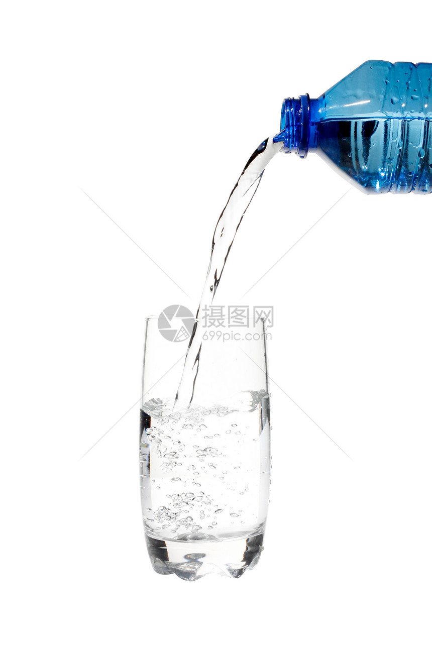 游水流动瓶子矿物瓶装跑步餐厅蓝色气泡饮食反射图片