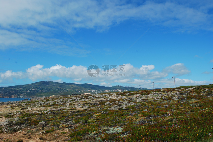 葡萄牙吉因乔美丽的景色场景海洋海岸线岩石植物风景天空石头图片