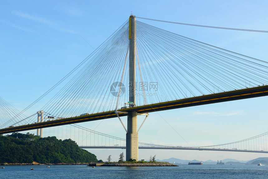 香港廷九桥海岸游客天空旅游电缆旅行黑色建筑天际连接器图片