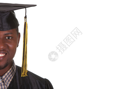 快乐毕业 一个年轻男人学生幸福欢呼班级教育大学情感成功青少年白色背景图片