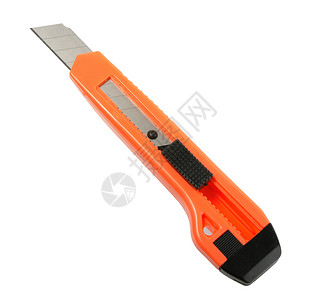 橙色纸刀公用事业办公室剃刀工具商业金属刀具橙子刀刃白色背景图片