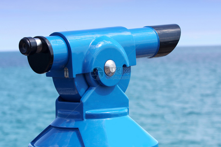 Coin 操作望远镜假期海洋海滩蓝色游客风景硬币镜片经营晴天图片