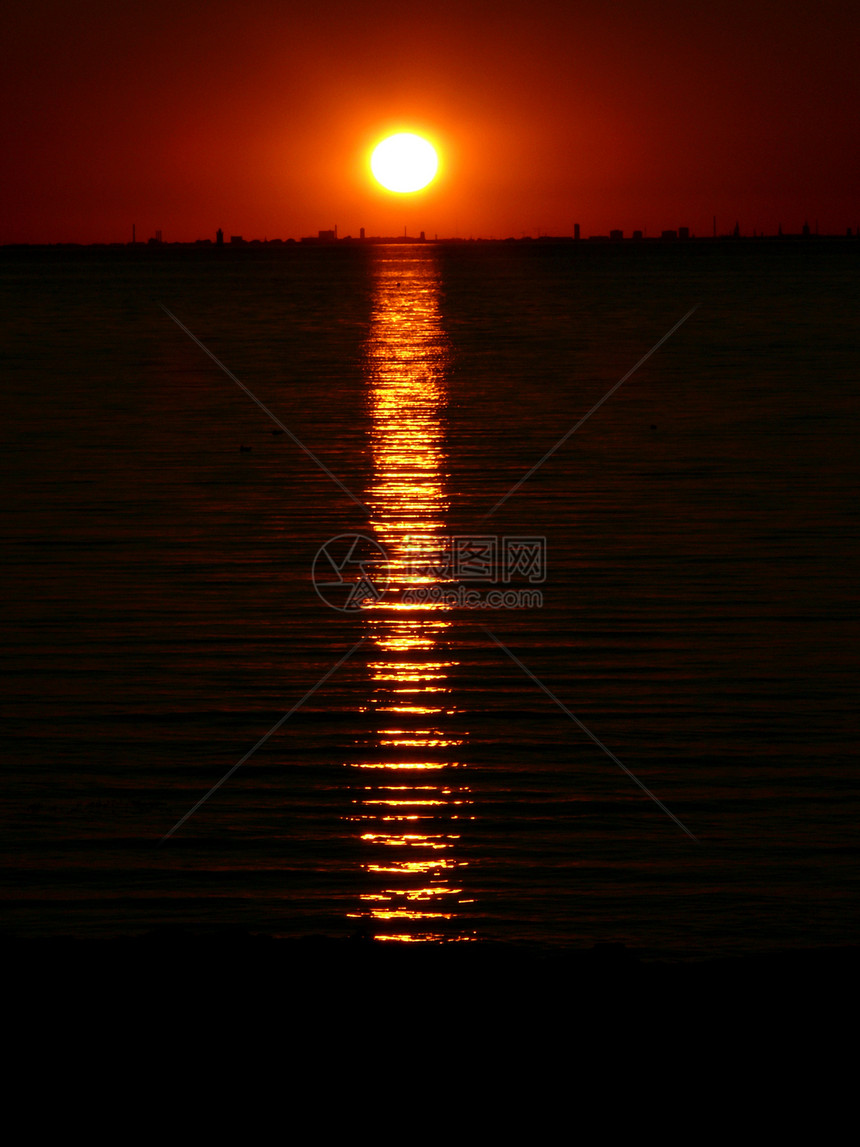 午夜日光日落反射海岸海洋太阳图片