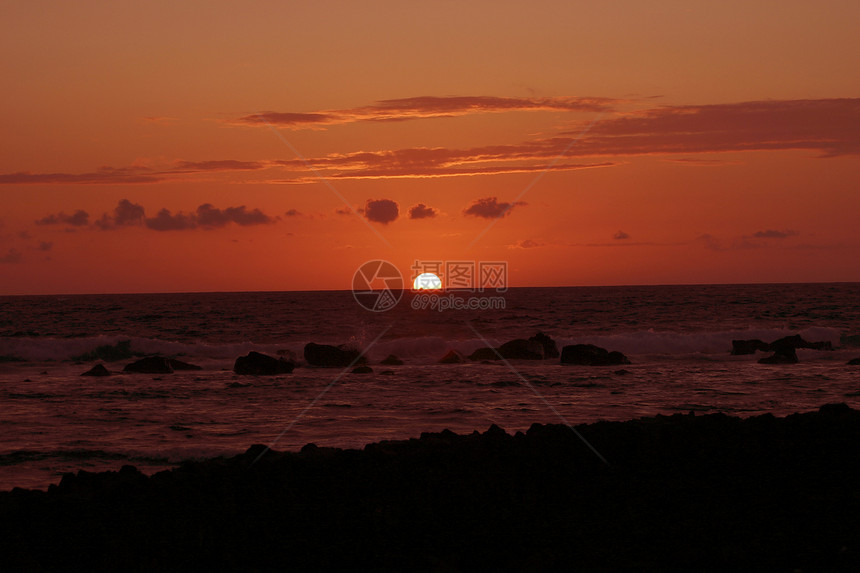 夏威夷大岛的日落岛屿波浪海洋图片