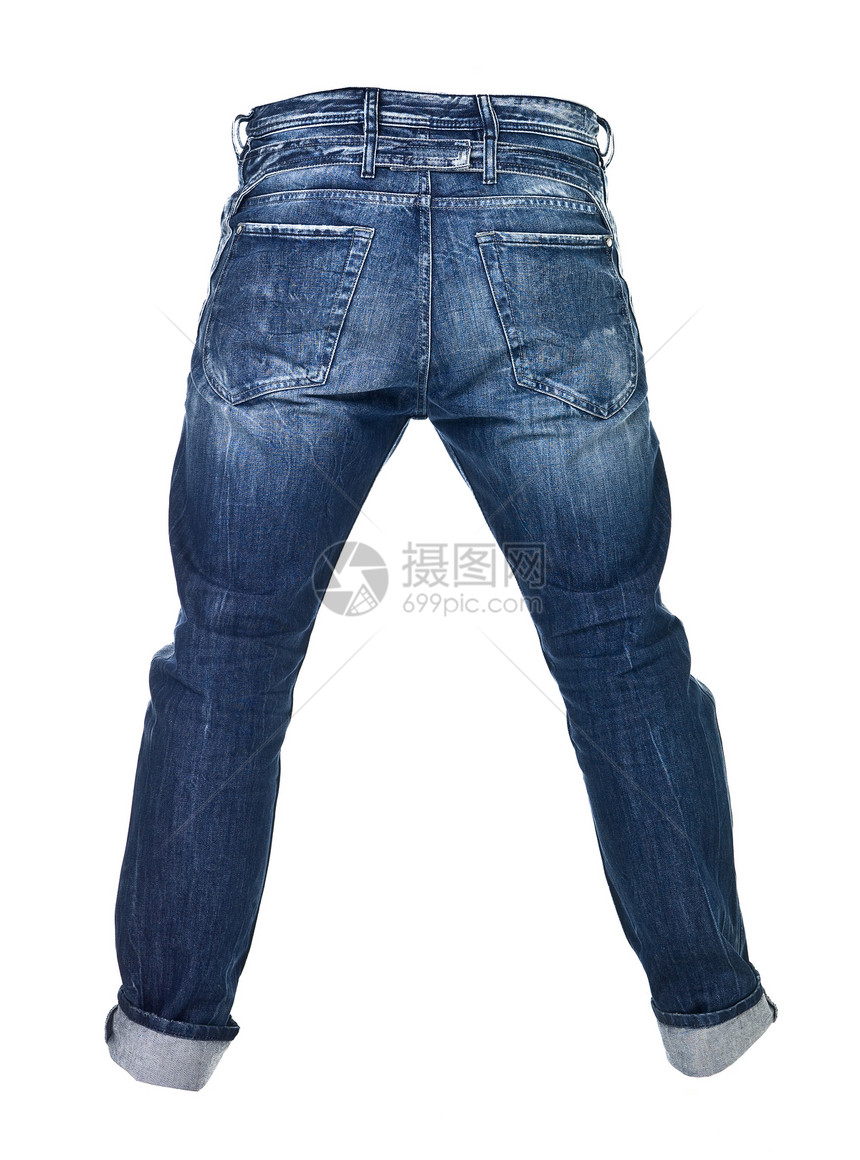 孤立的蓝色旧牛仔裤牛仔布裤子衣服摄影对象图片