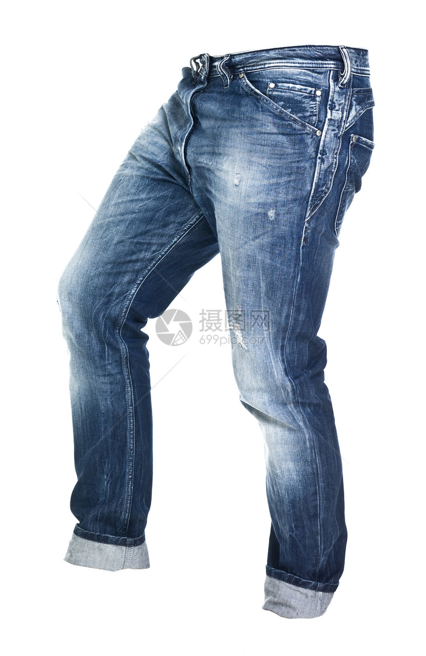 孤立的蓝色旧牛仔裤牛仔布衣服摄影对象裤子图片