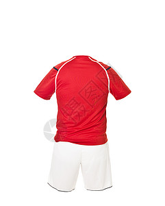穿白短裤的红足球衬衫红色竞技恤衫团队运动服数字运动足球服白色背景图片