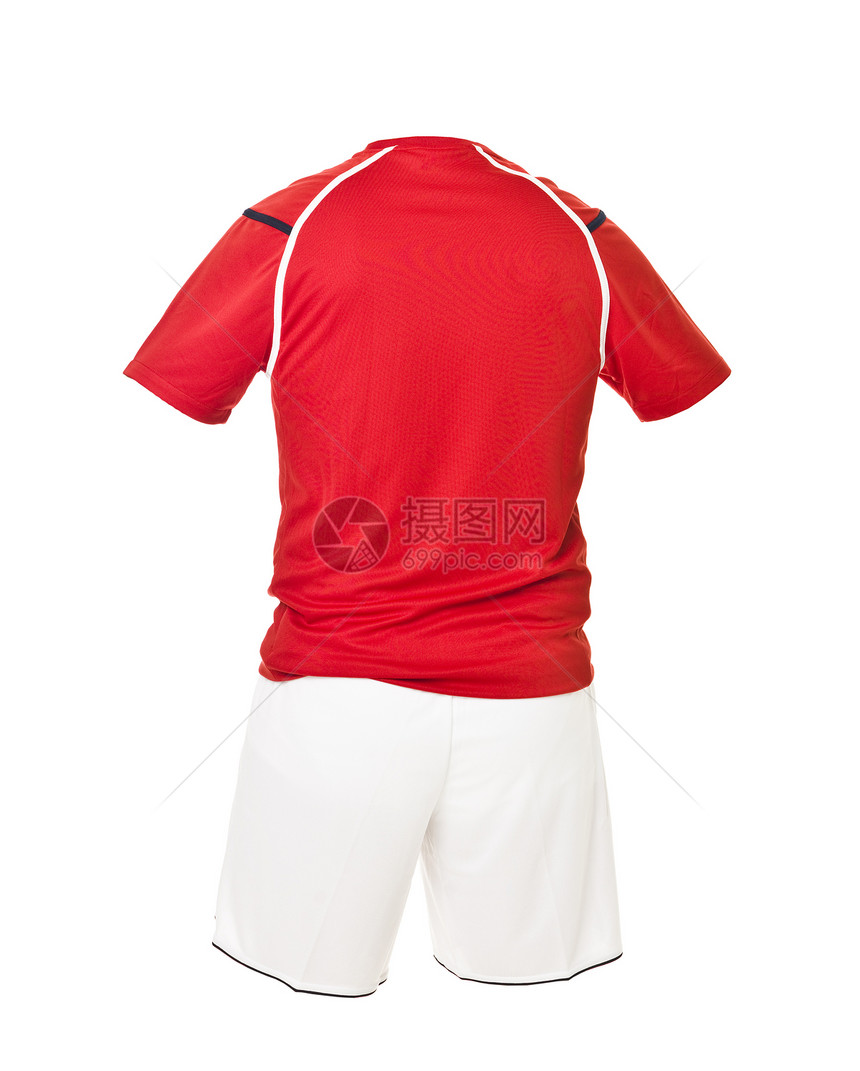 穿白短裤的红足球衬衫运动服白色数字团队足球服竞技红色恤衫运动图片
