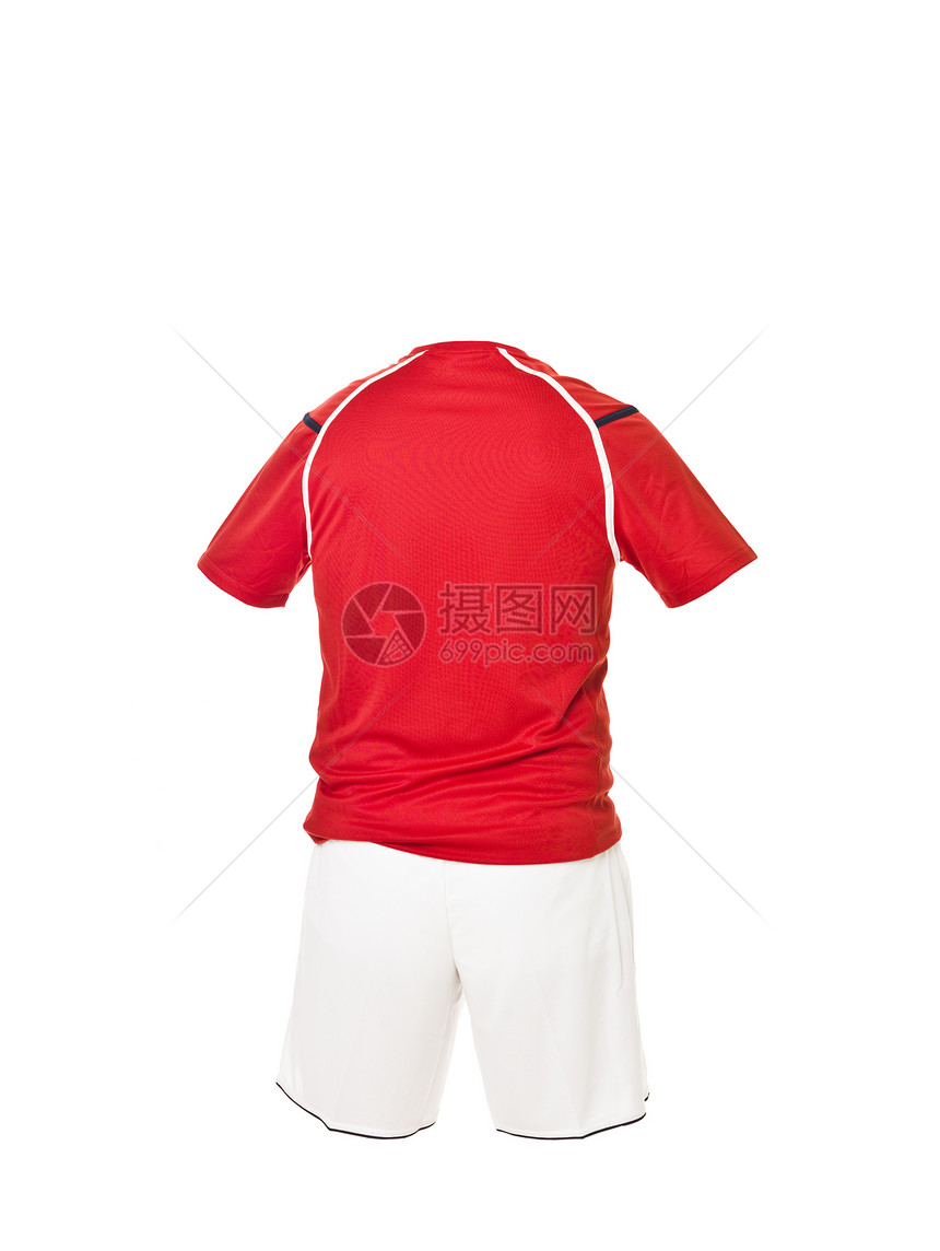 穿白短裤的红足球衬衫数字白色竞技运动运动服红色团队足球服恤衫图片