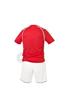 穿白短裤的红足球衬衫数字白色竞技运动运动服红色团队足球服恤衫背景图片
