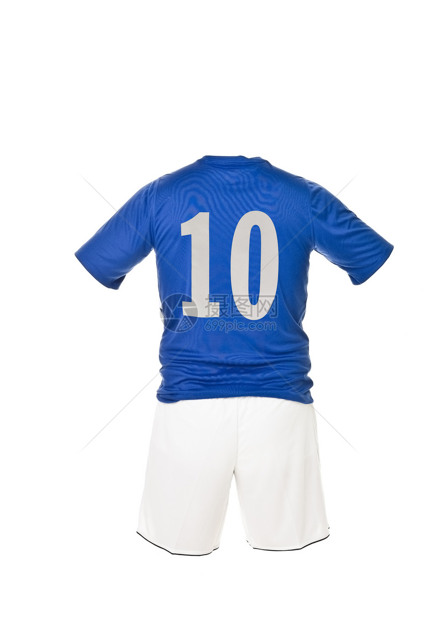 10号足球衬衫恤衫数字运动服团队蓝色短裤足球服白色竞技运动图片
