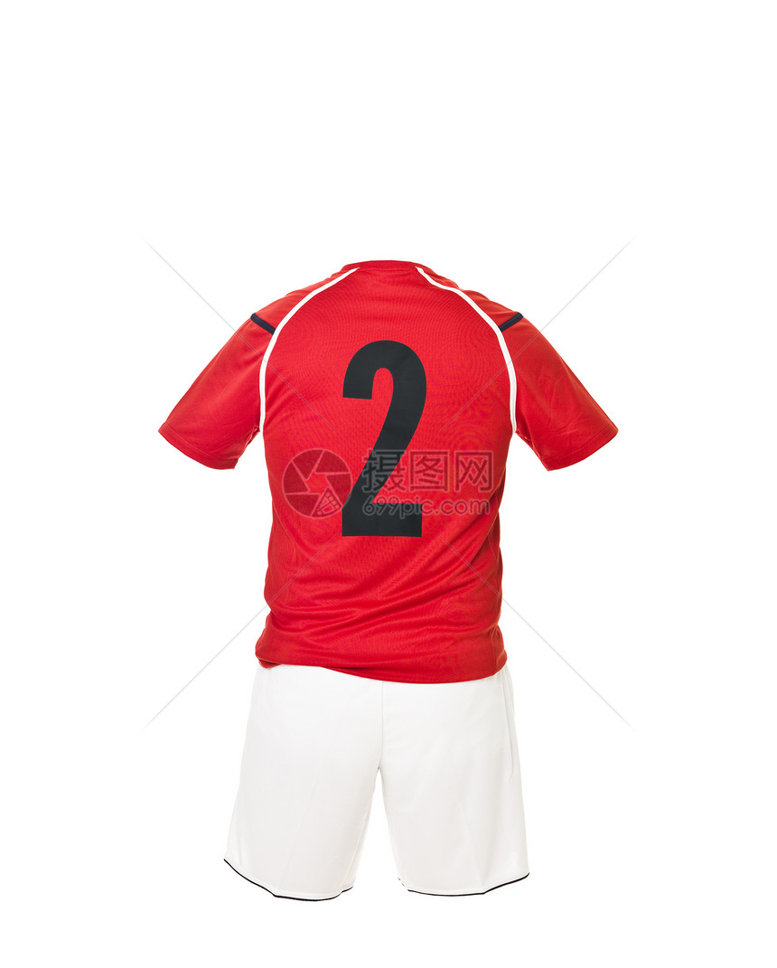 2号足球队衬衫运动恤衫足球服足球白色红色运动服短裤竞技图片