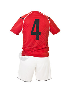 4号足球衬衫数字恤衫白色足球服红色竞技运动短裤运动服团队背景图片