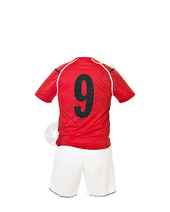 9号足球衬衫9竞技运动数字运动服红色团队白色短裤足球服恤衫背景图片