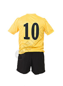 10号足球衬衫白色黄色团队足球服数字运动运动服恤衫短裤竞技背景图片