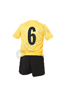 6号足球衬衫黄色运动服竞技团队数字恤衫运动白色短裤足球服背景图片