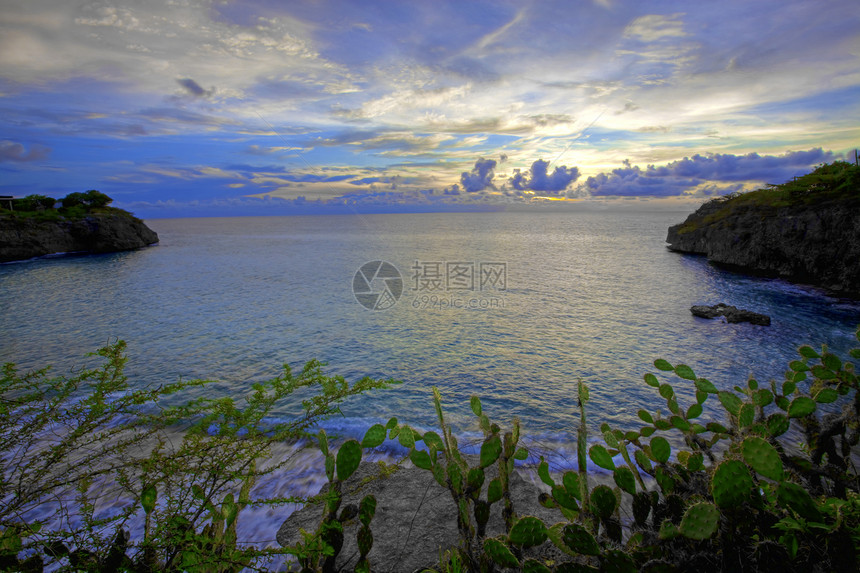 库拉索岛日落天堂海湾蓝色海洋风景支撑海滩热带海岸海景图片