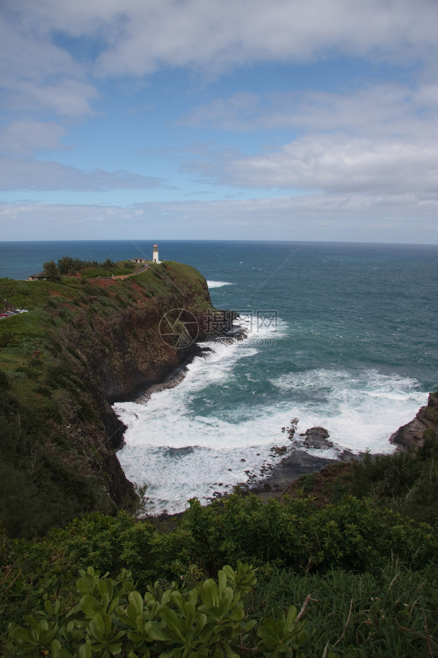 Kauai的Kilauea灯塔海角冲浪地平线天堂灯笼假期晴天海岸海洋热带图片