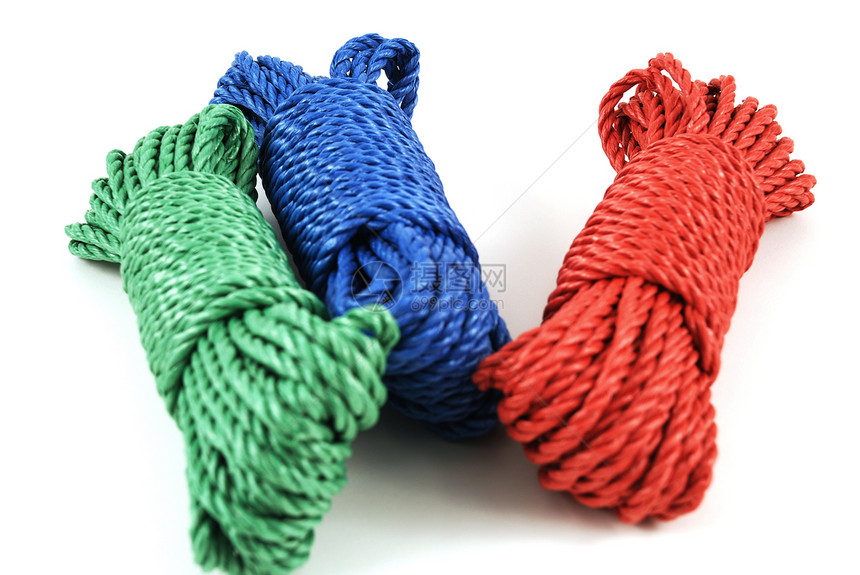 多色绳索棉布尼龙线程领带蓝色环形红色细丝绿色编织图片