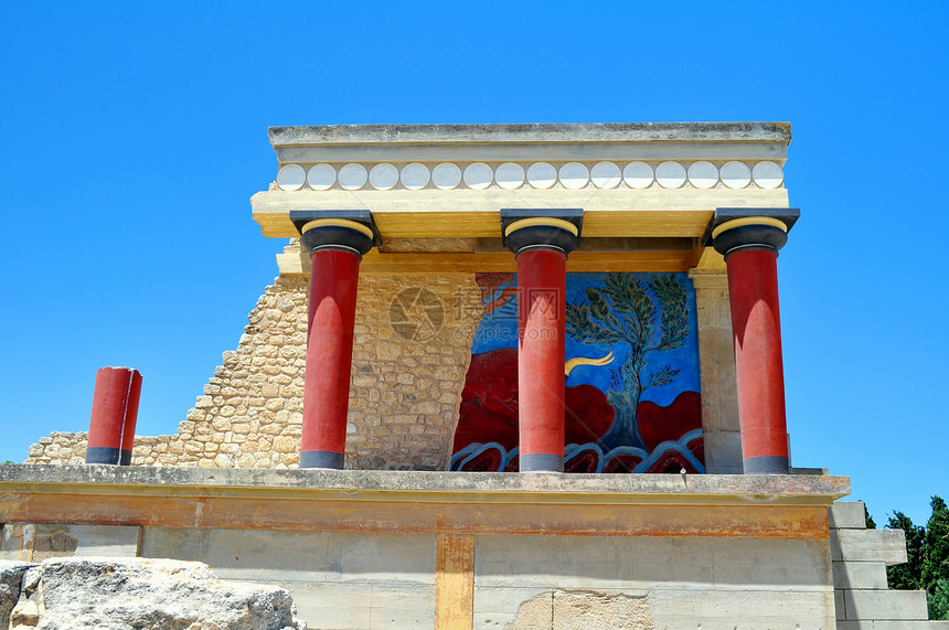 Knossos Crete的考古遗址神话建筑学游客历史柱子历史性考古学文明废墟寺庙图片