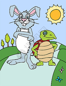 乌龟和兔子赛车插图剪贴卡通片节拍野兔背景图片