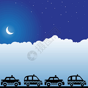 出租车票价白色驾驶通勤者横幅司机插图月亮蓝色运输背景图片