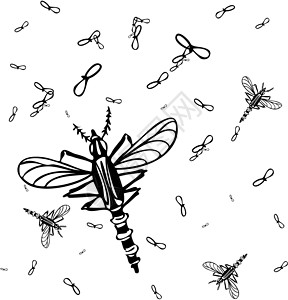 飞蚊蚊菌背景昆虫害虫疾病夹子插图笨蛋瘟疫收藏黑色传染性插画