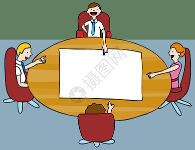 董事会团队董事会会议卡通片战略雇员空白讨论椅子团队会议室女士木板插画