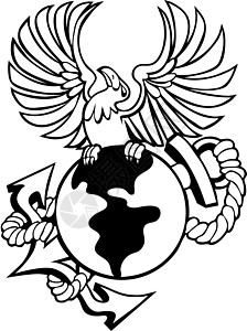 白色世界地图凤鸣环球地球绳索卡通片世界翼展翅膀插图黑色白色绘画插画