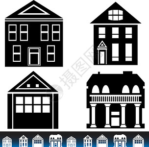 建筑图标 Se黑色白色艺术故事剪贴插图城市房子建筑学背景图片