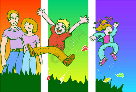 家庭娱乐面板控制板乐趣卡通片假期旅行插图跳跃孩子们远足背景图片