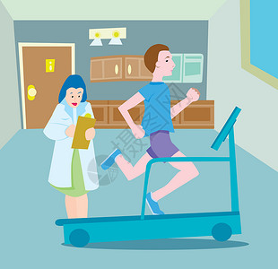 物理治疗保健治疗教练测试检查诊断医师插图跑步机卡通片背景图片