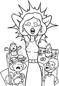 受重压的妈妈压力生活尖叫插图驾驶帮助孩子们婴儿母亲工作插画