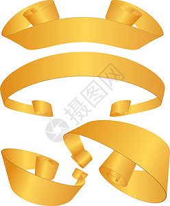 黄色飘逸丝带丝带集丝带冰壶白色标语黄色横幅收藏金属标签螺旋插画