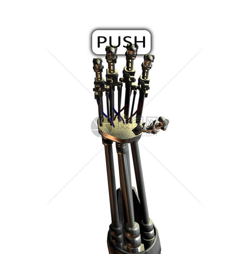 机器人手金属手臂数字手指按钮拇指概念机器行动机械图片