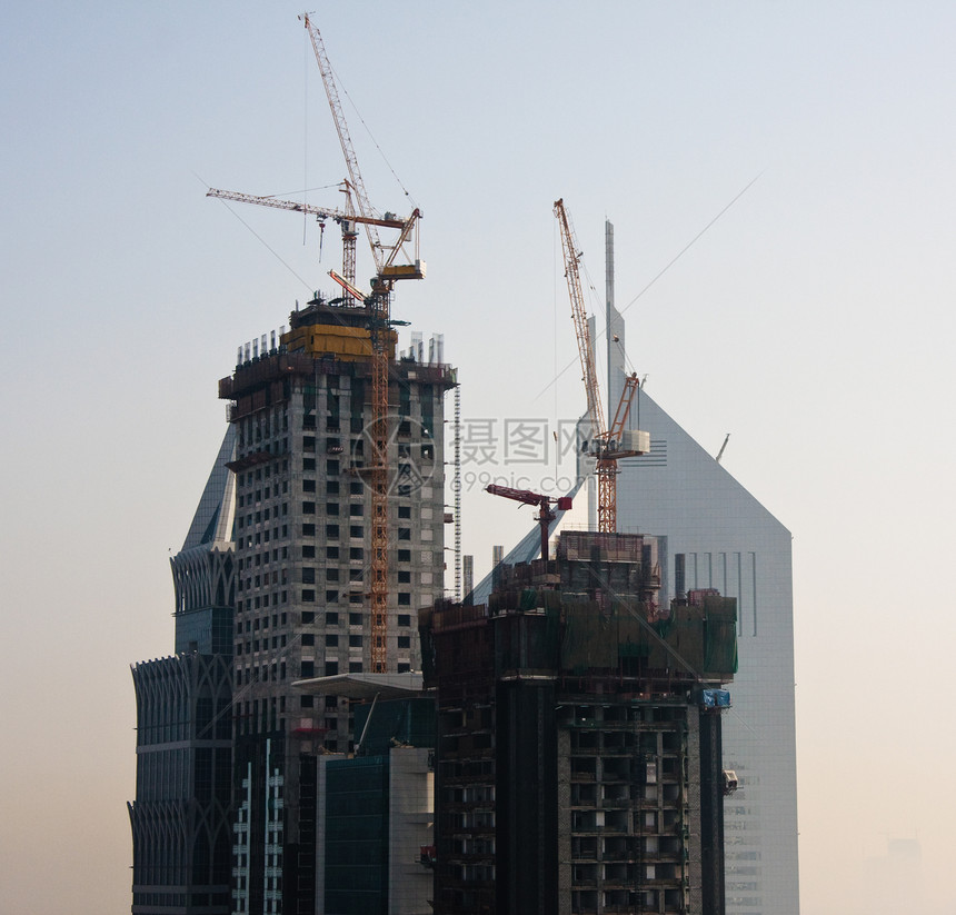 迪拜市风景旅游城市建筑起重机海湾市中心地标奢华热带异国图片