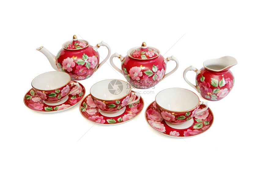 白色背景孤立的美丽红茶服务  label图片