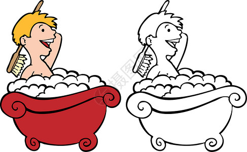 浴缸剪贴画浴缸里的孩子插画