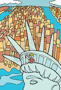 自由宣言组织孩子插图建筑雕像波浪天际卡通片男人城市海浪背景图片