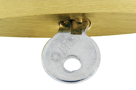 孤立的铜锁和密钥宏背景图片
