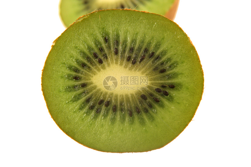 白色背景上的孤立切片 kwifit绿色棕色种子饮食热带食物健康饮食水果图片