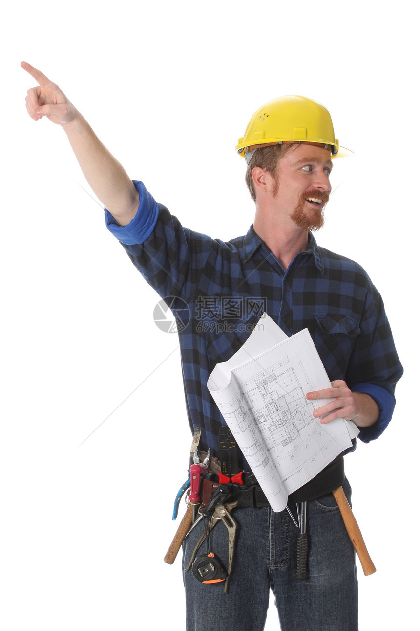 建筑施工工人指向建筑设计图零售商工程公司牛仔裤维修设计师工具会议工程师头盔图片