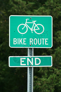 自行车路标标志白色绿色路线背景图片
